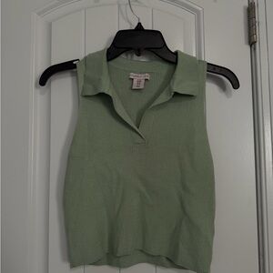 Sincerely Jules Sleeveless Collared Knit Tank - Sage Green